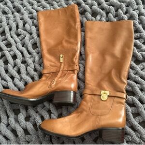 Michael Kors Camel Cognac Genuine Leather Knee High Riding Boots EUC size 8
